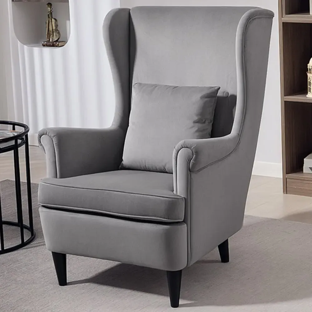 Wingback Accent Chair - Grey, Velvet image