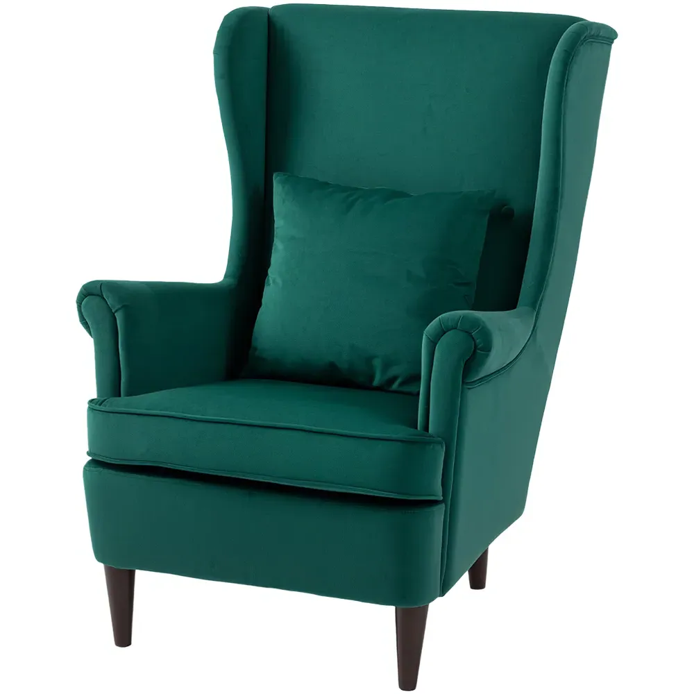 Wingback Accent Chair with Pillow - Green, Velvet