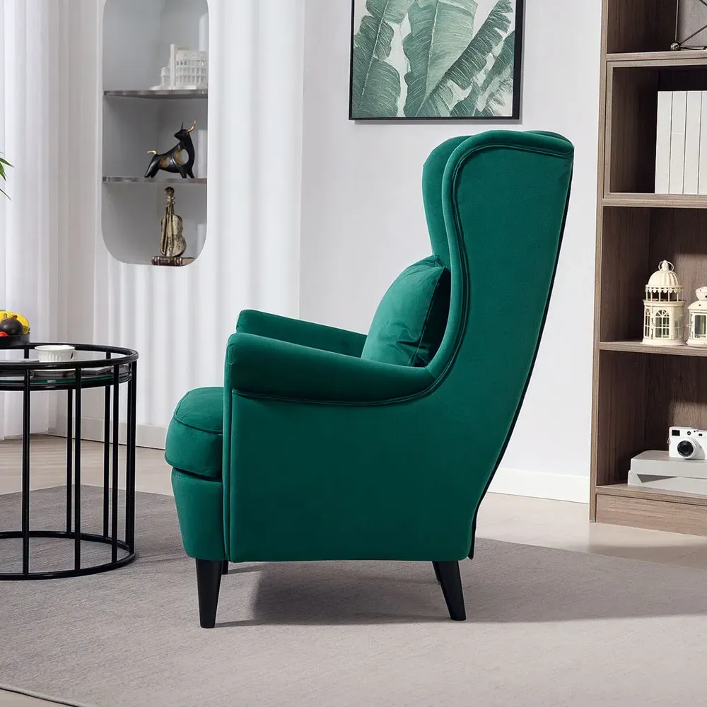 Wingback Accent Chair with Pillow - Green, Velvet