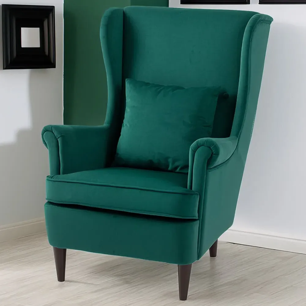 Wingback Accent Chair with Pillow - Green, Velvet image