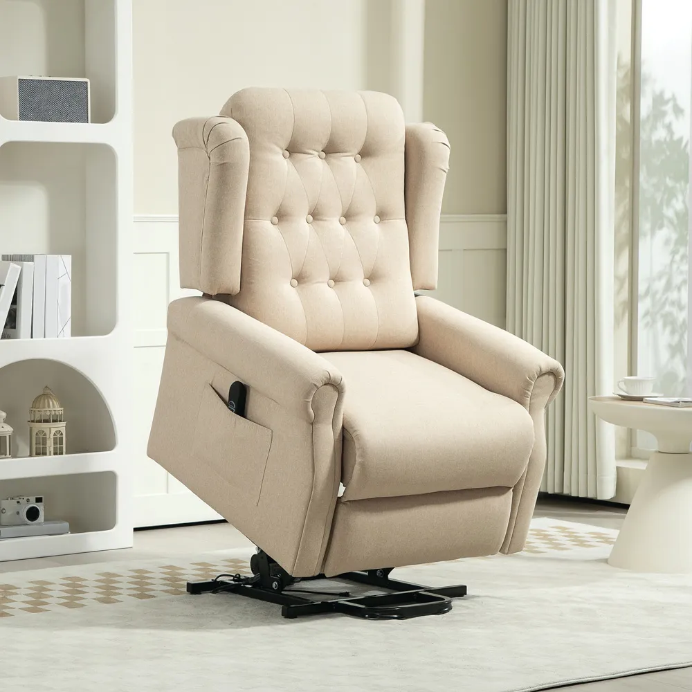 Wingback Electric Power Lift Recliner Armchair - Beige