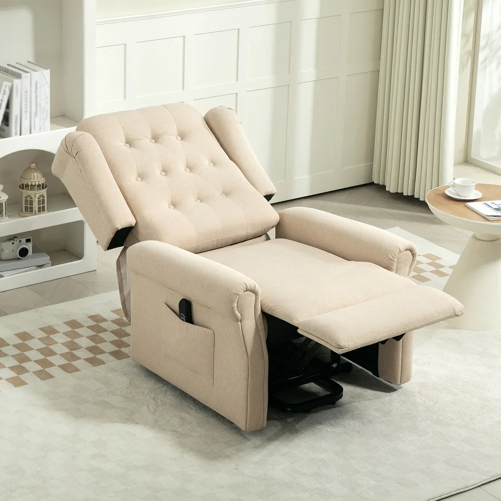 Wingback Electric Power Lift Recliner Armchair - Beige