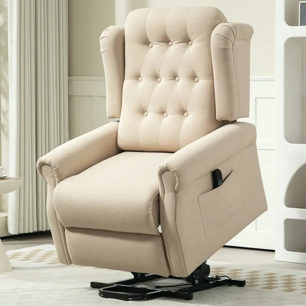 Wingback Electric Power Lift Recliner Armchair - Beige