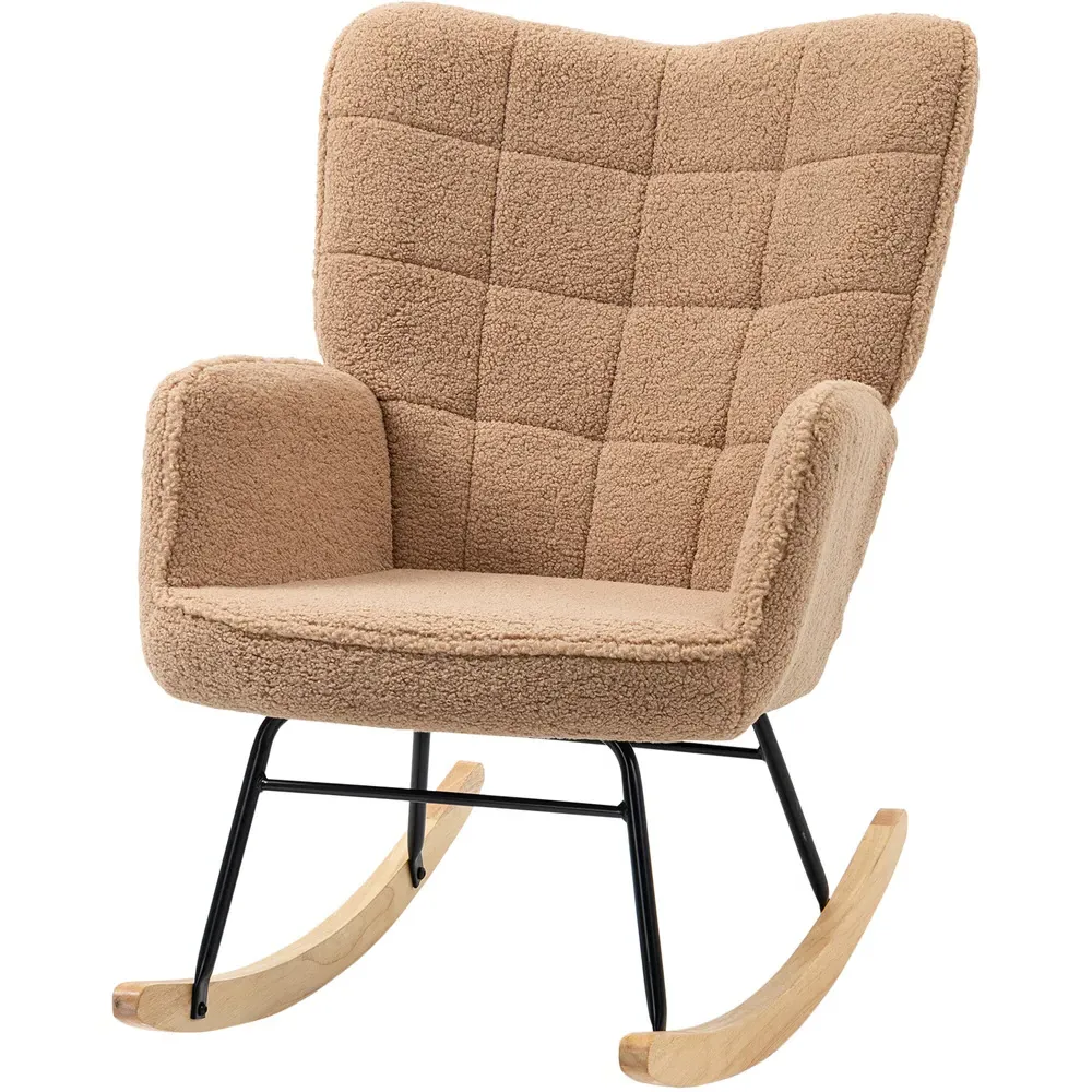 Wingback Rocking Chair - Brown, Berber Fleece