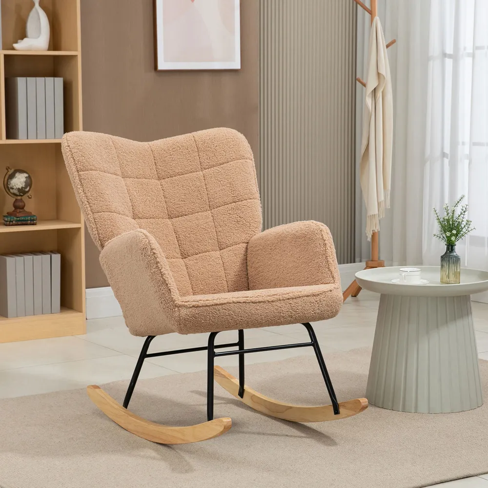 Wingback Rocking Chair - Brown, Berber Fleece