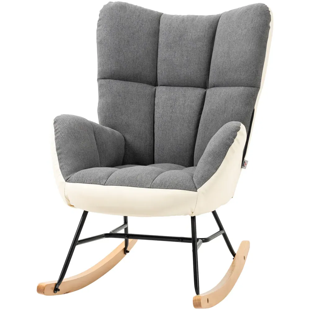 Wingback Rocking Chair - Grey, Upholstered