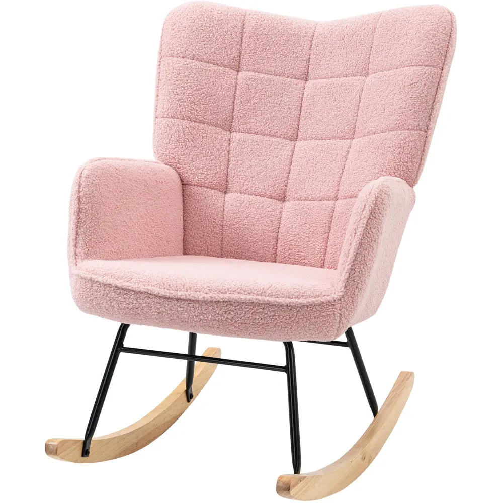 Wingback Rocking Chair - Pink, Berber Fleece