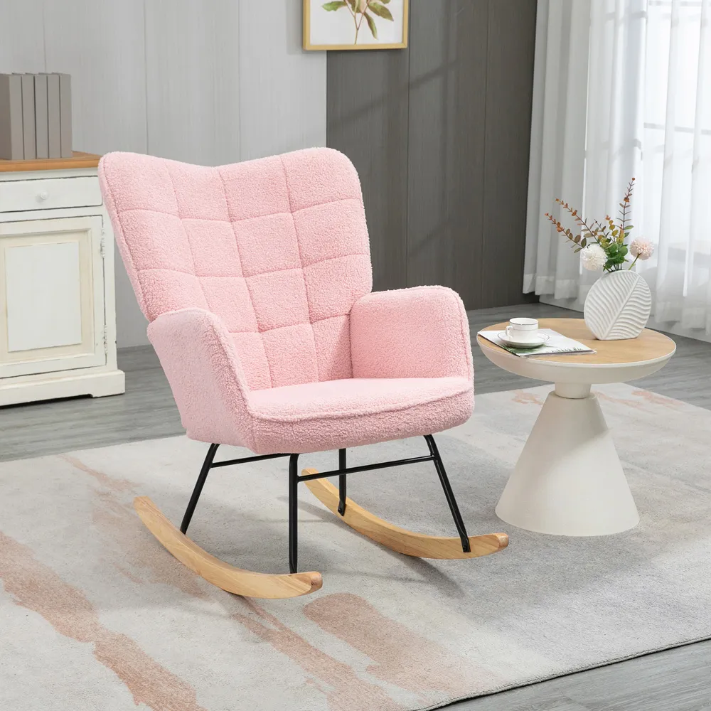 Wingback Rocking Chair - Pink, Berber Fleece