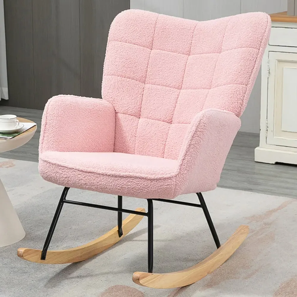 Wingback Rocking Chair - Pink, Berber Fleece