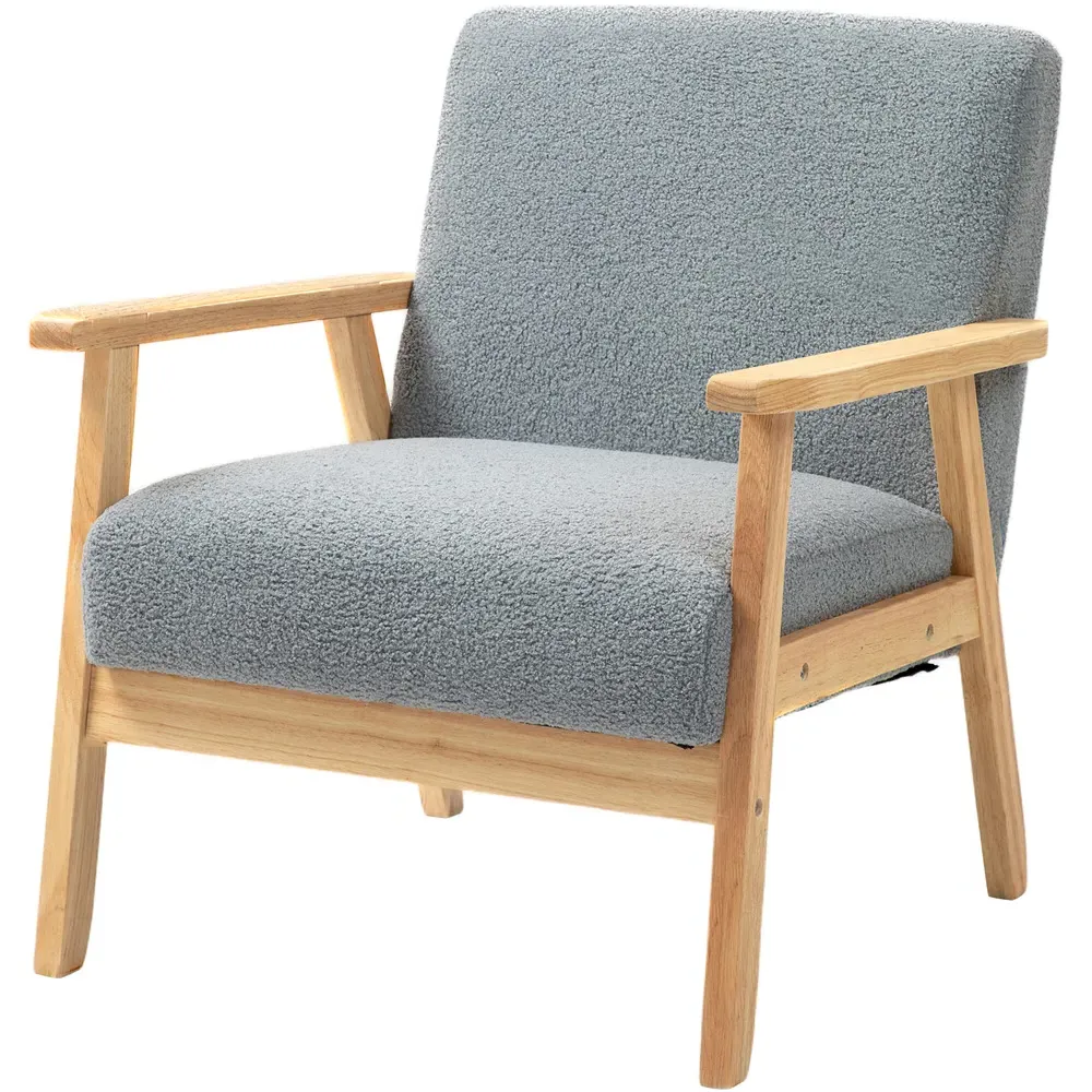 Wood Frame Accent Armchair with Cashmere Cushions - Grey