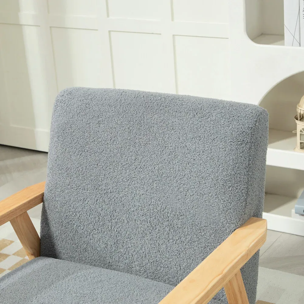 Wood Frame Accent Armchair with Cashmere Cushions - Grey