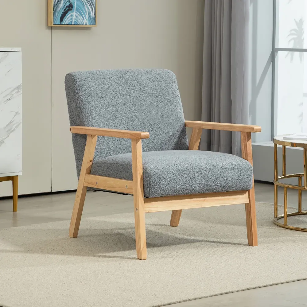 Wood Frame Accent Armchair with Cashmere Cushions - Grey