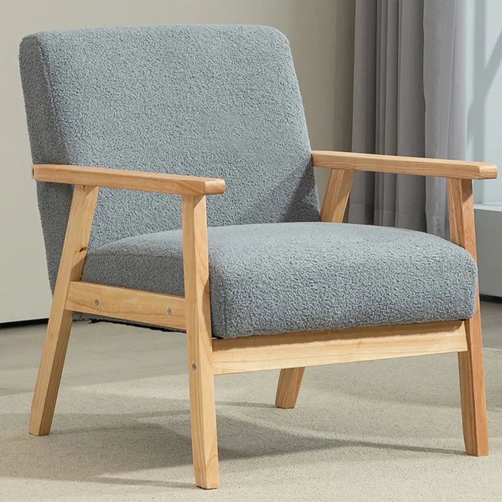 Wood Frame Accent Armchair with Cashmere Cushions - Grey image