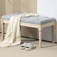 Wooden End Bench with Button Tufting - Grey