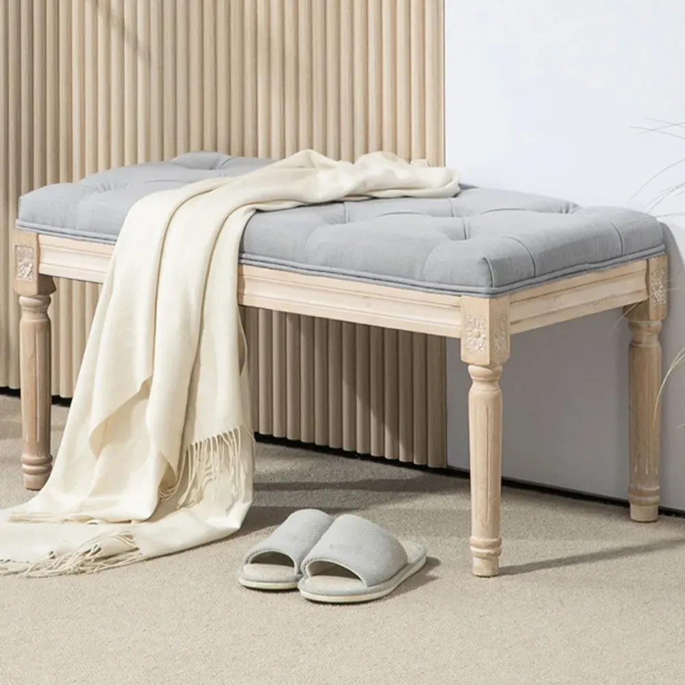 Wooden End Bench with Button Tufting - Grey image