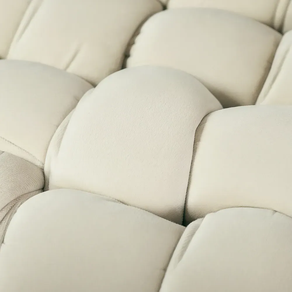 Woven Velvet Footstool with Metal Legs - Cream