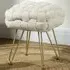 Woven Velvet Footstool with Metal Legs - Cream