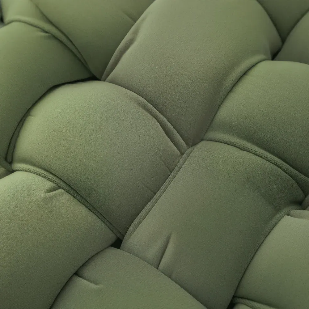 Woven Velvet Footstool with Metal Legs - Green