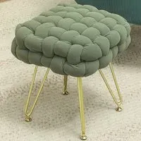 Woven Velvet Footstool with Metal Legs - Green