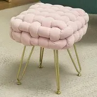 Woven Velvet Footstool with Metal Legs - Pink
