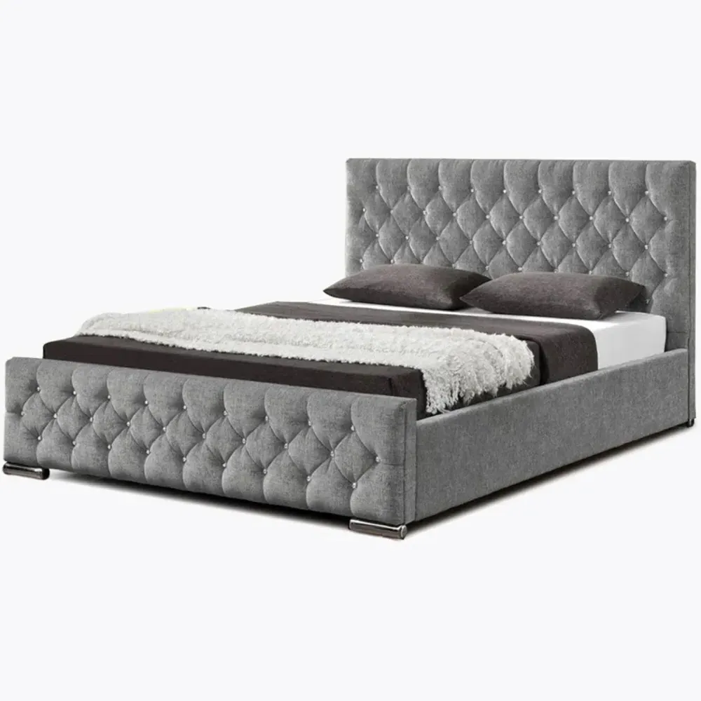 Arya Super King Ottoman Bed - Silver, Chenille
