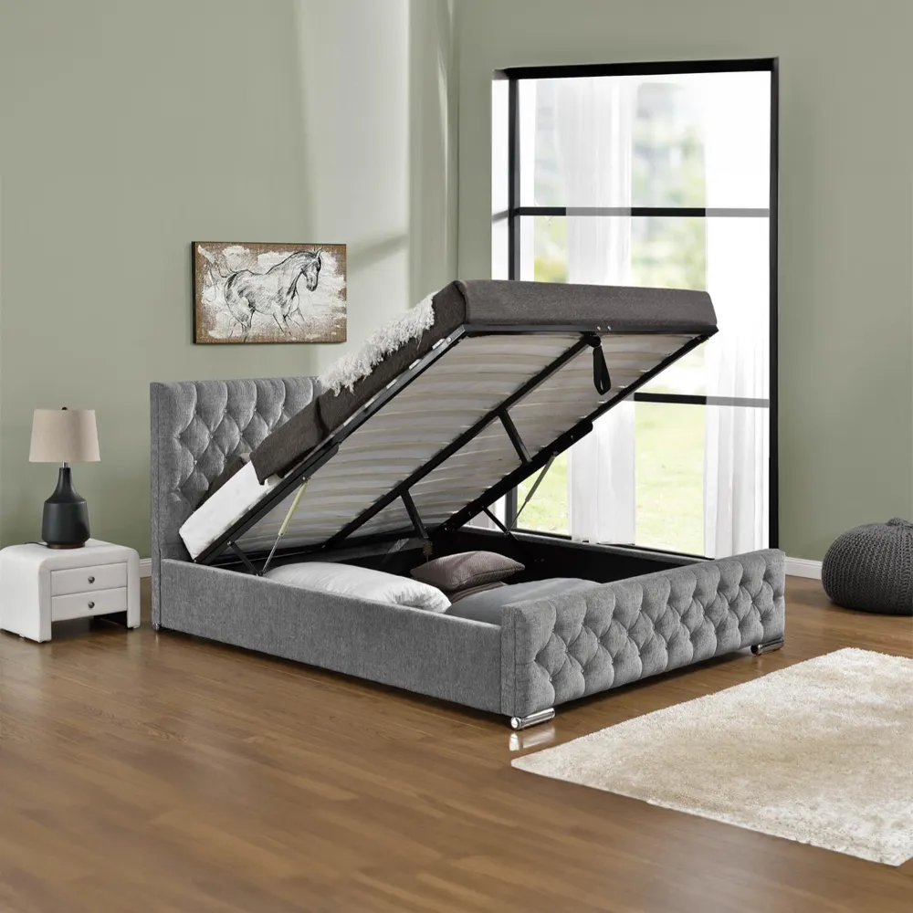 Arya Super King Ottoman Bed - Silver, Chenille