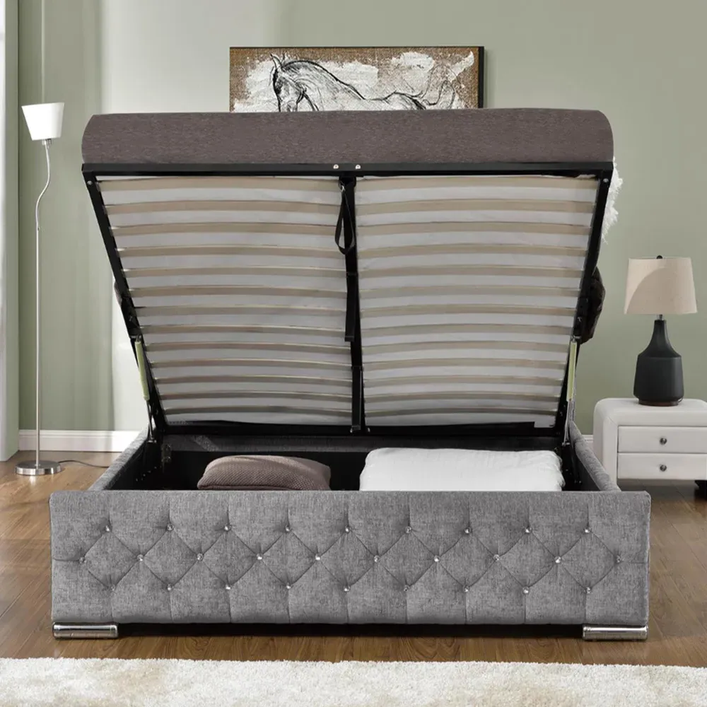 Arya Super King Ottoman Bed - Silver, Chenille