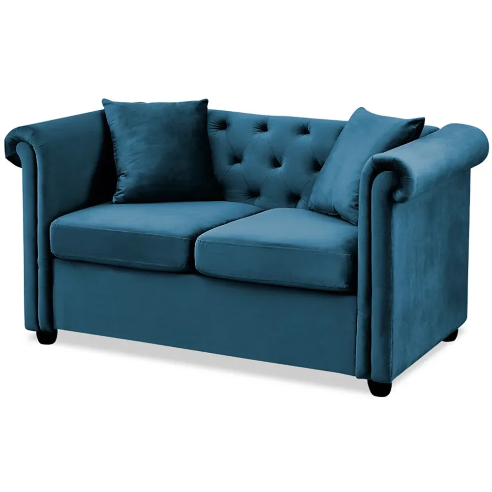Ascot Chesterfield 2-Seater Sofa - Blue, Velvet