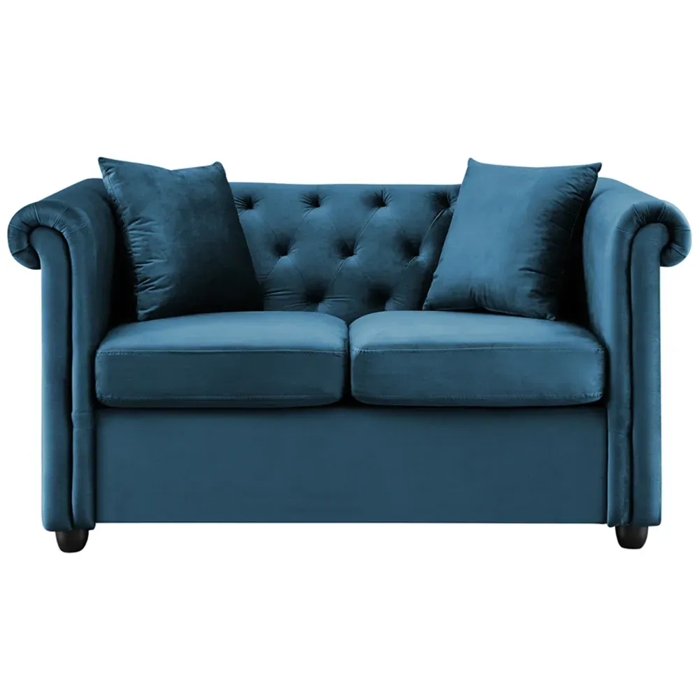 Ascot Chesterfield 2-Seater Sofa - Blue, Velvet