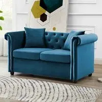 Ascot Chesterfield 2-Seater Sofa - Blue, Velvet