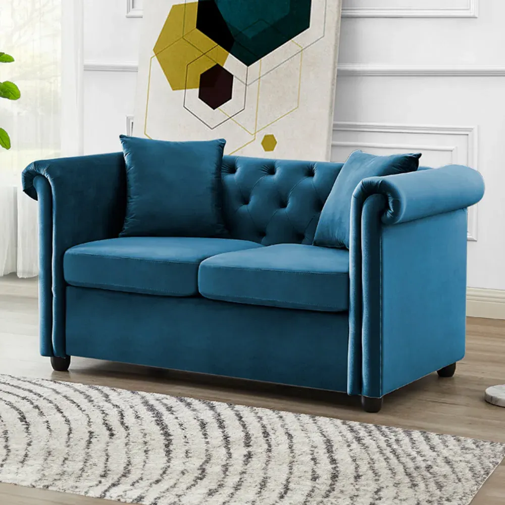 Ascot Chesterfield 2-Seater Sofa - Blue, Velvet image