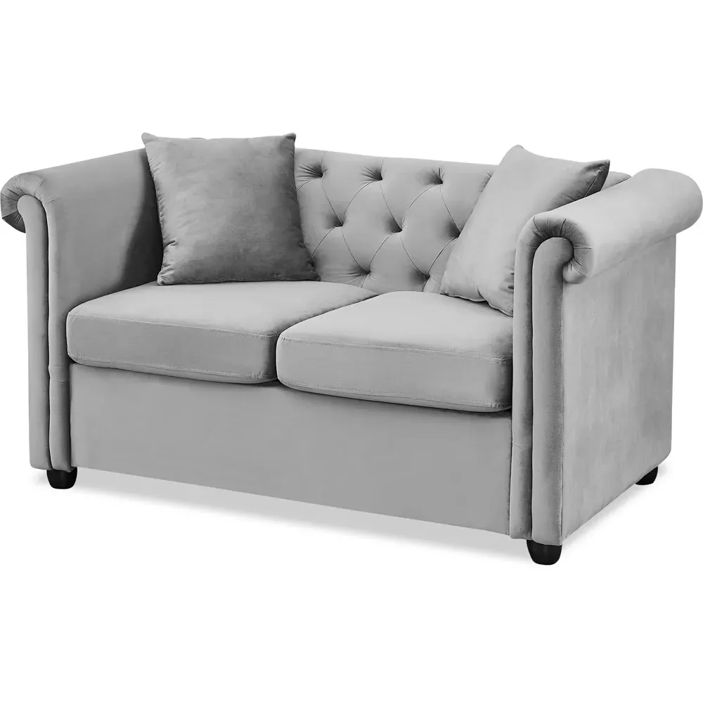 Ascot Chesterfield 2-Seater Sofa - Grey, Velvet