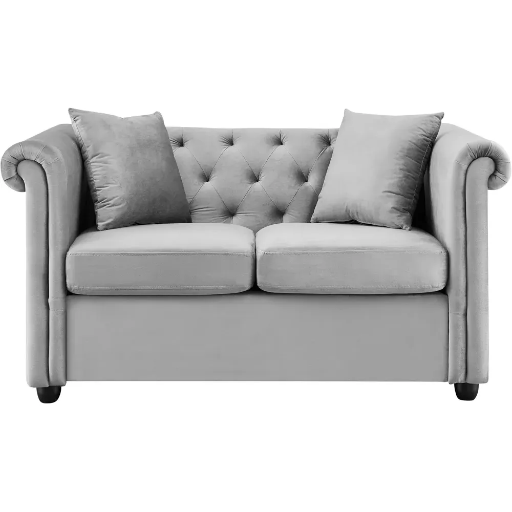 Ascot Chesterfield 2-Seater Sofa - Grey, Velvet