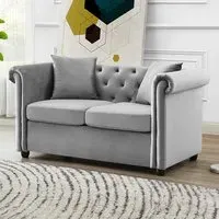 Ascot Chesterfield 2-Seater Sofa - Grey, Velvet