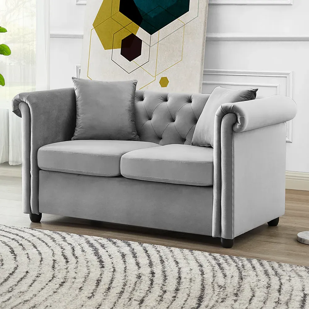 Ascot Chesterfield 2-Seater Sofa - Grey, Velvet image