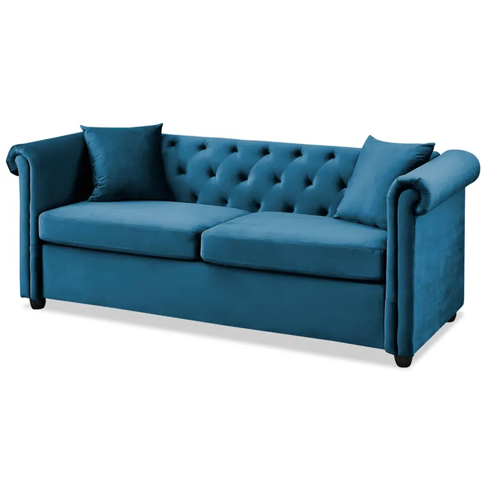 Ascot Chesterfield 3-Seater Sofa - Blue, Velvet