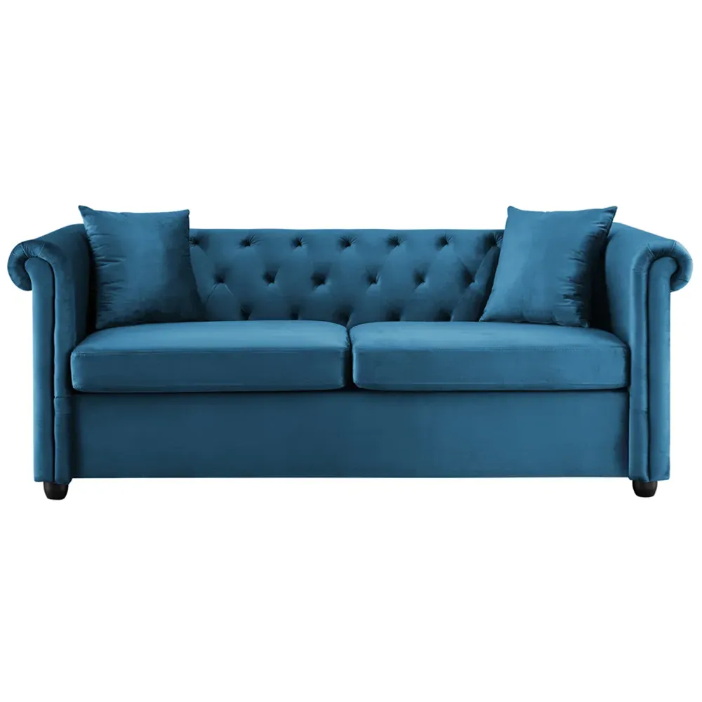 Ascot Chesterfield 3-Seater Sofa - Blue, Velvet