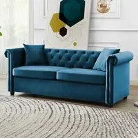 Ascot Chesterfield 3-Seater Sofa - Blue, Velvet
