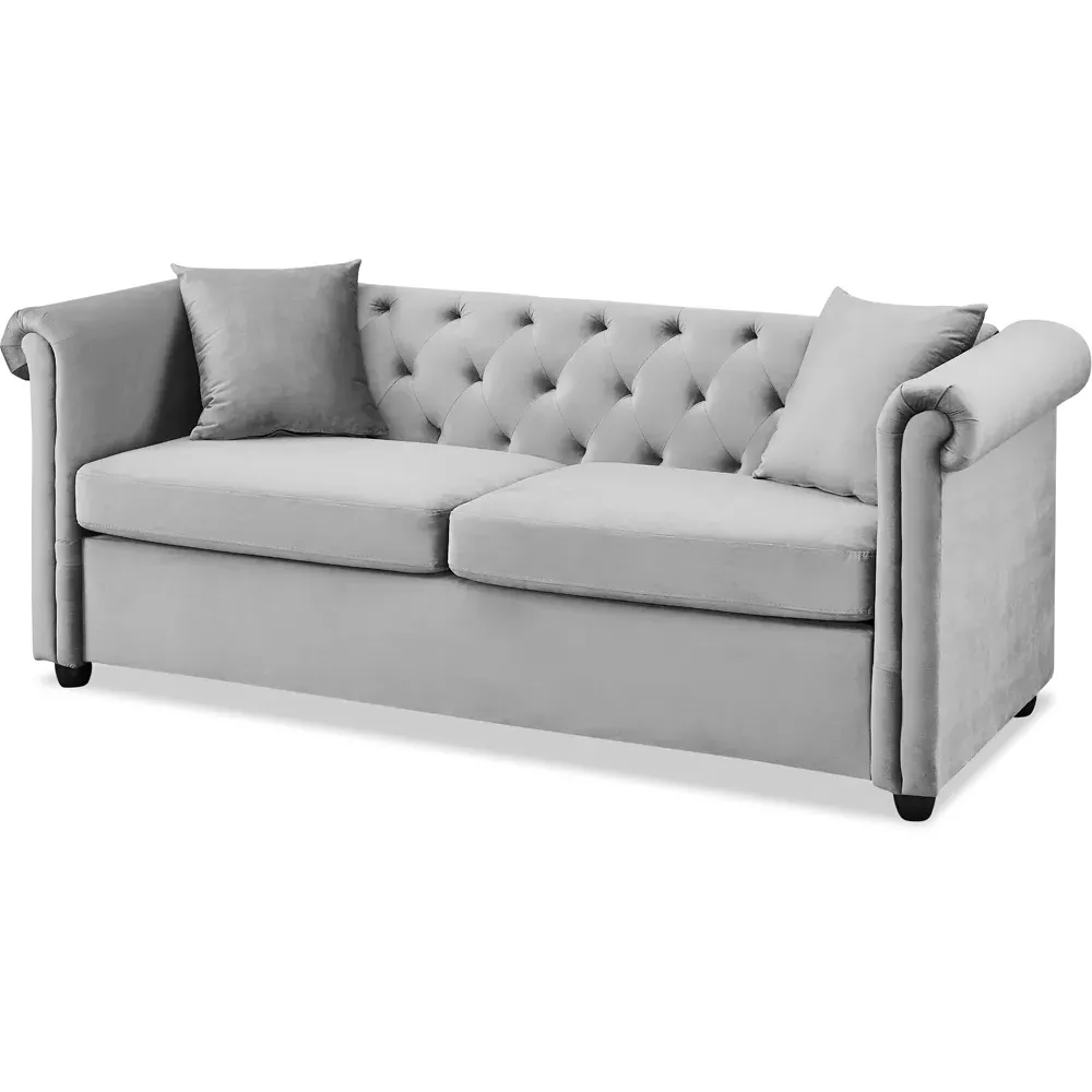 Ascot Chesterfield 3-Seater Sofa - Grey, Velvet
