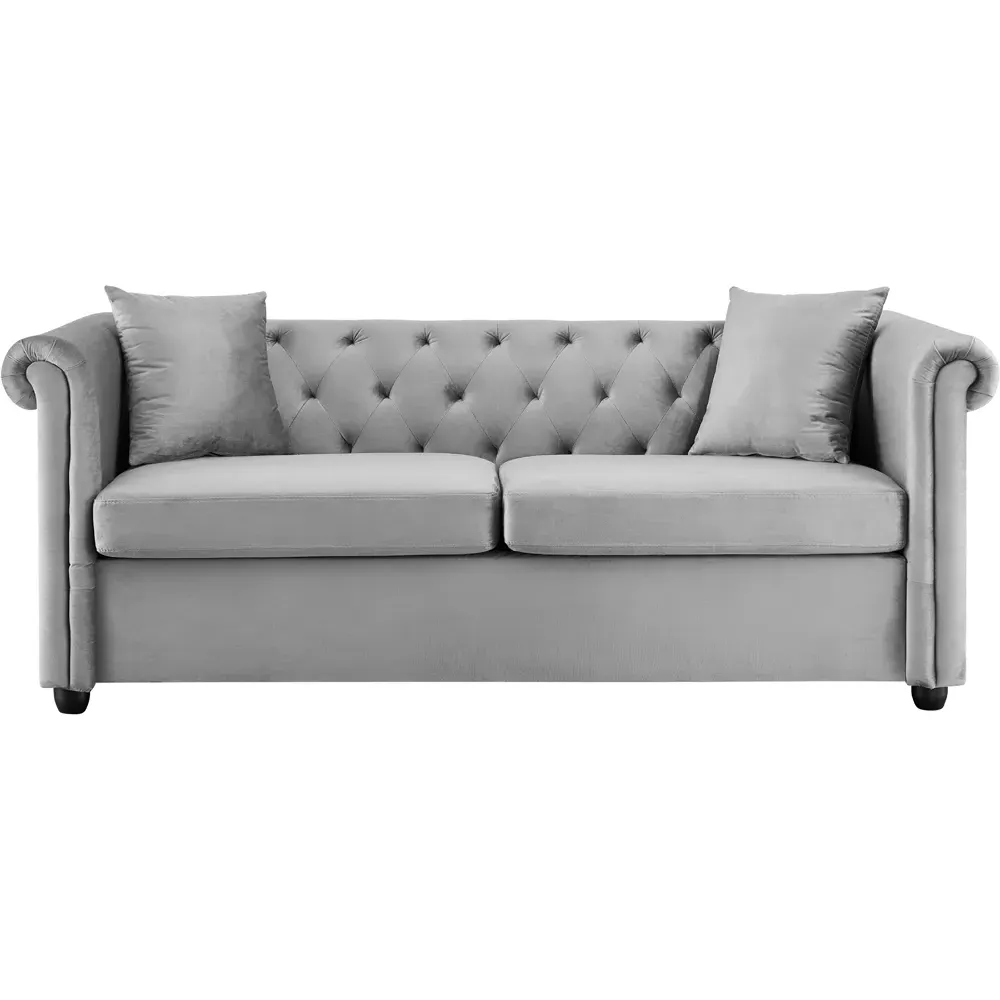 Ascot Chesterfield 3-Seater Sofa - Grey, Velvet
