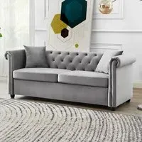 Ascot Chesterfield 3-Seater Sofa - Grey, Velvet