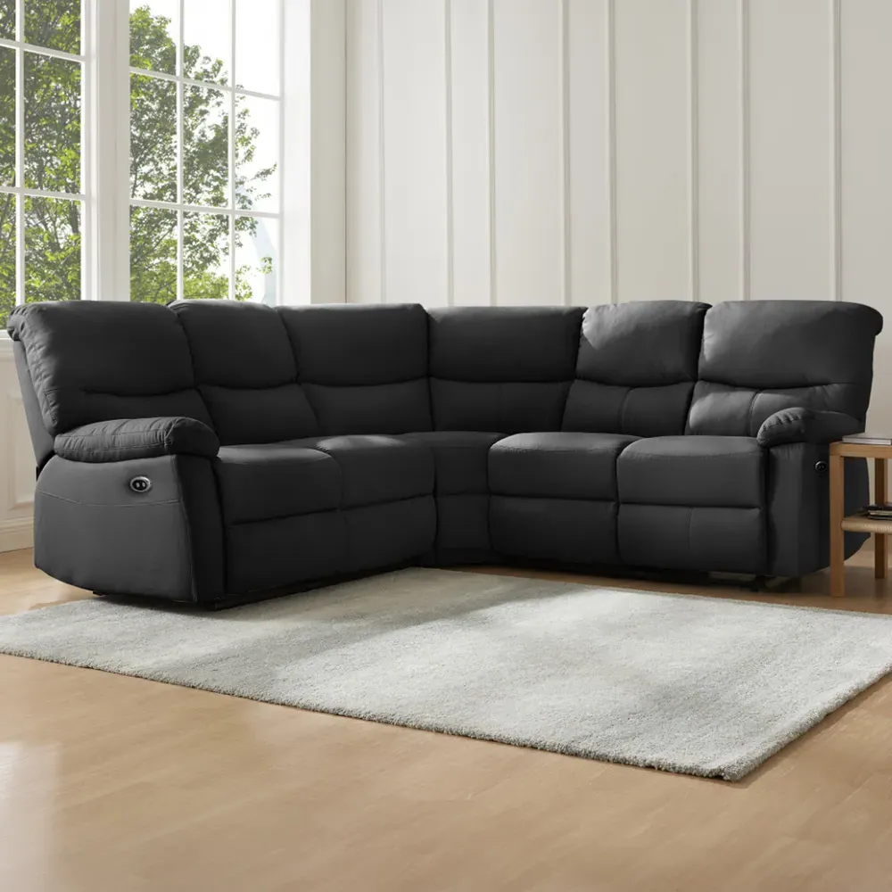 Benton 5-Seater Electric Recliner Sofa - Black, Faux Leather