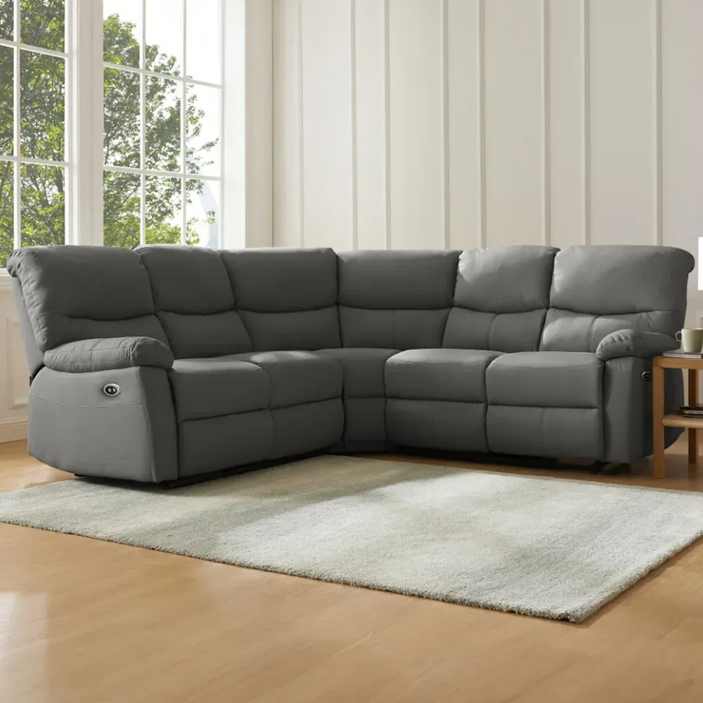 Benton 5-Seater Electric Recliner Sofa - Grey, Faux Leather