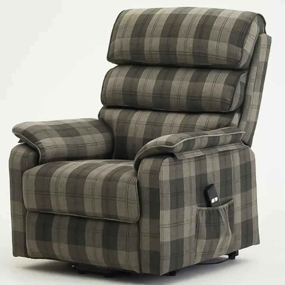 Blair Electric Recliner Chair with Lift - Grey Tartan
