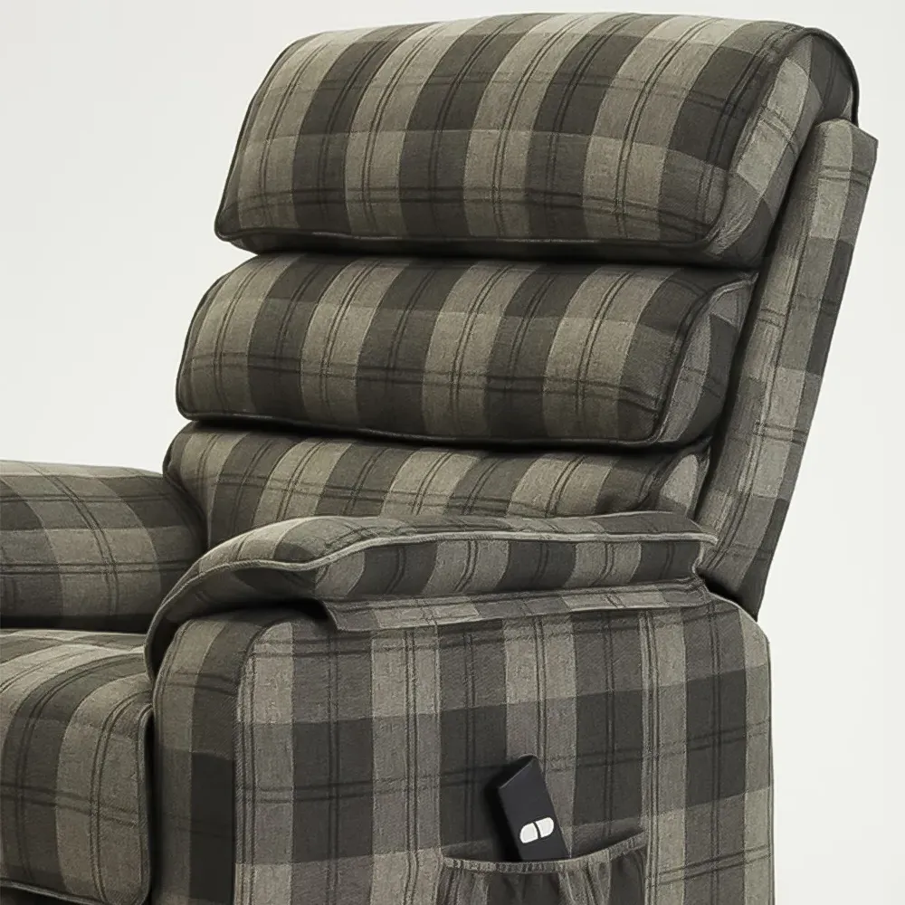 Blair Electric Recliner Chair with Lift - Grey Tartan