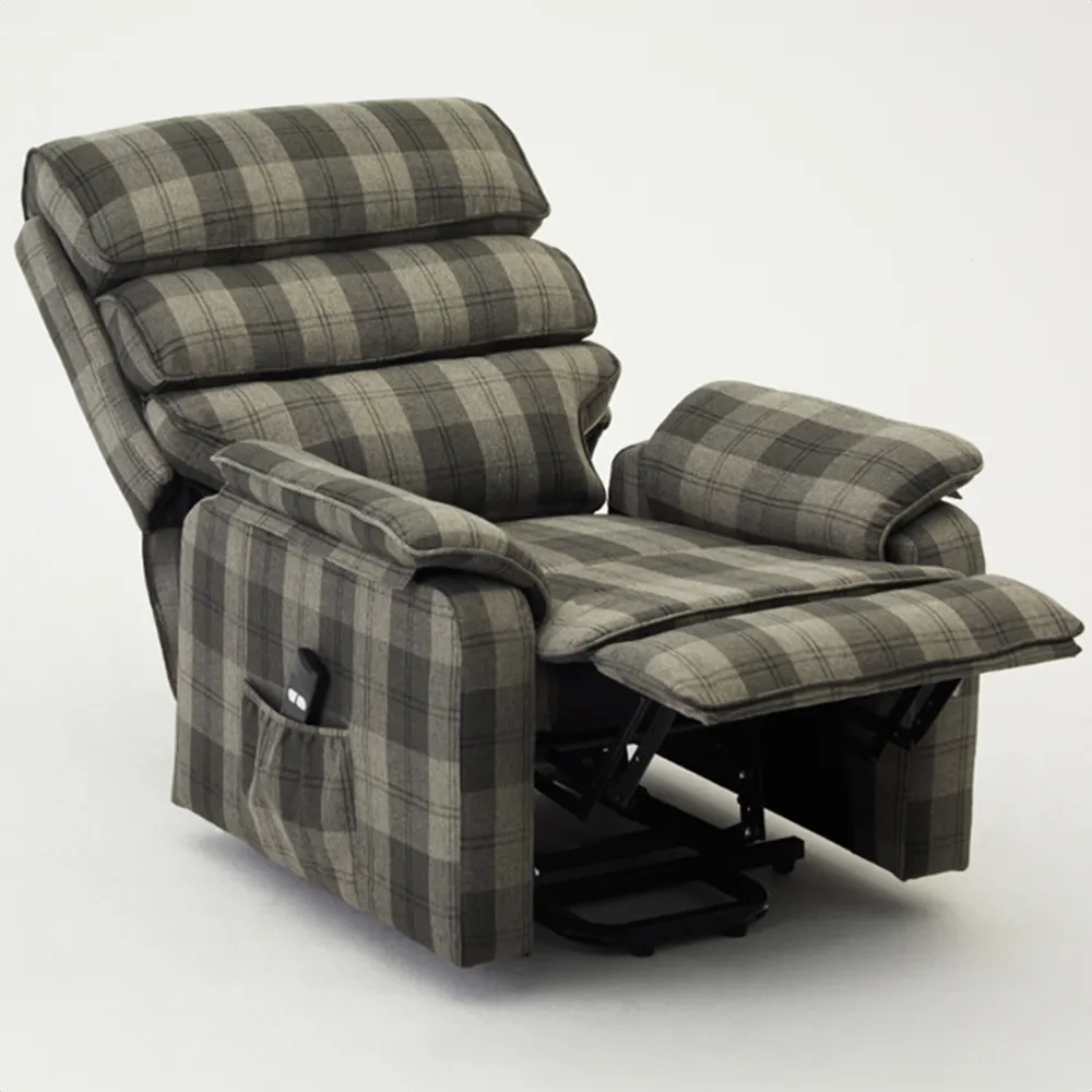 Blair Electric Recliner Chair with Lift - Grey Tartan