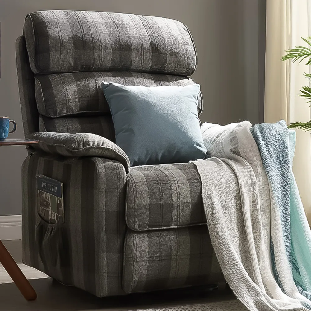 Blair Electric Recliner Chair with Lift - Grey Tartan
