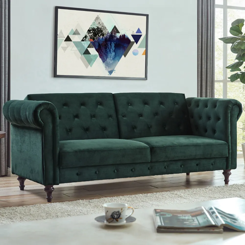 Calgary 2-Seater Sofa Bed with Click-Clack - Green, Velvet