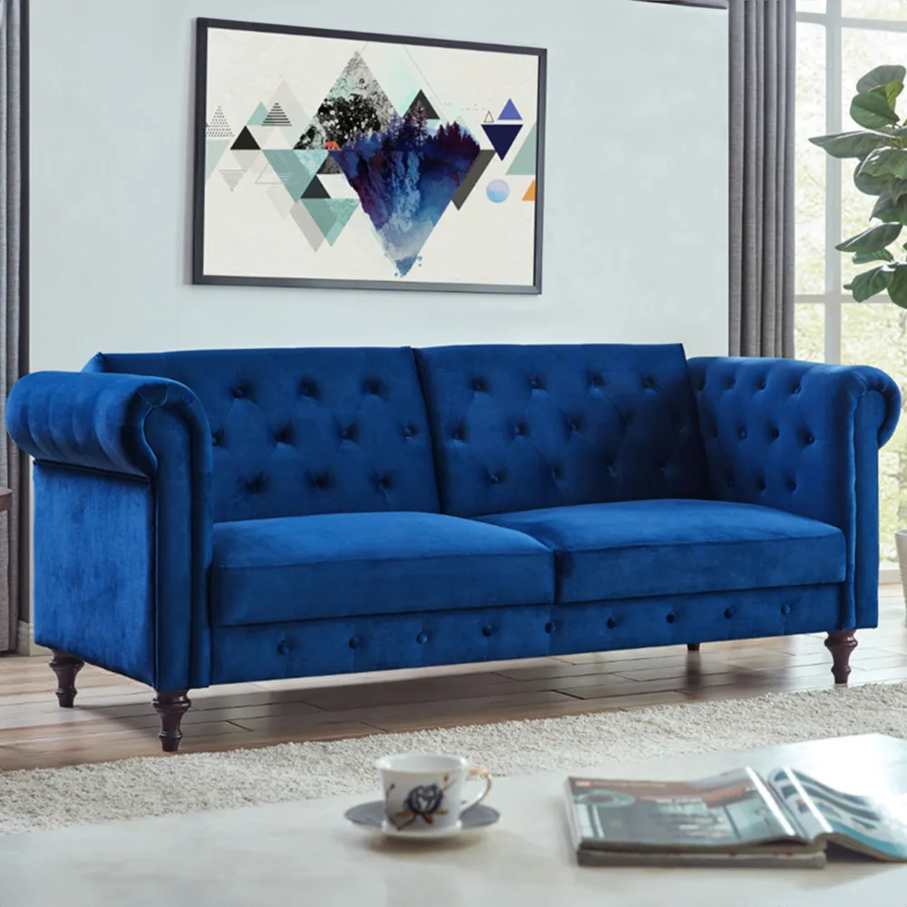 Calgary 3-Seater Sofa Bed with Click-Clack - Blue, Velvet
