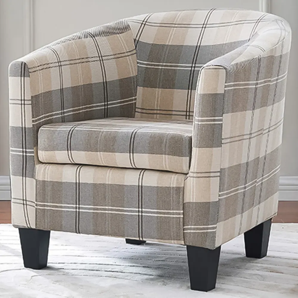Canberra Tub Chair - Beige, Tartan
